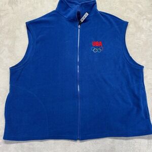 Vintage USA Olympics Vest Mens XXXL Blue Fleece‎ Sleeveless Full Zip Sports 90s